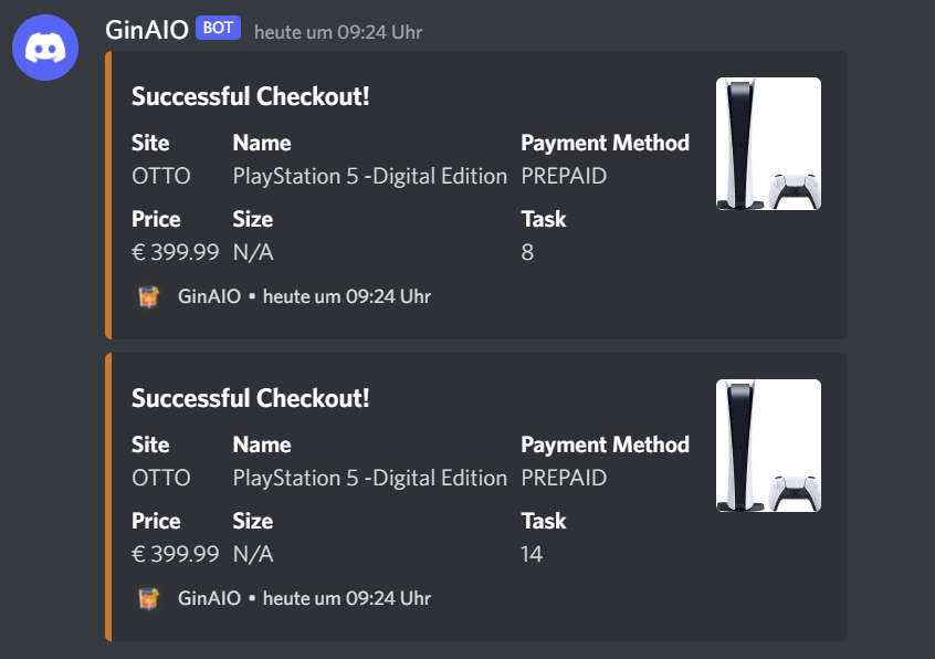 SavorxT's tweet photo. @GinCooked 
PS5 cop on Otto with @Gin_AIO https://t.co/2EOsvqKCos