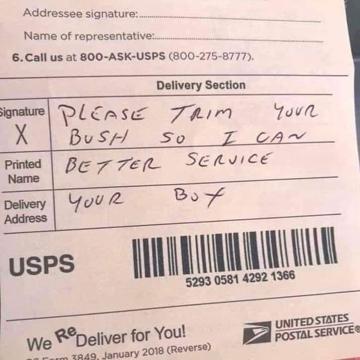 A note from the mailman.