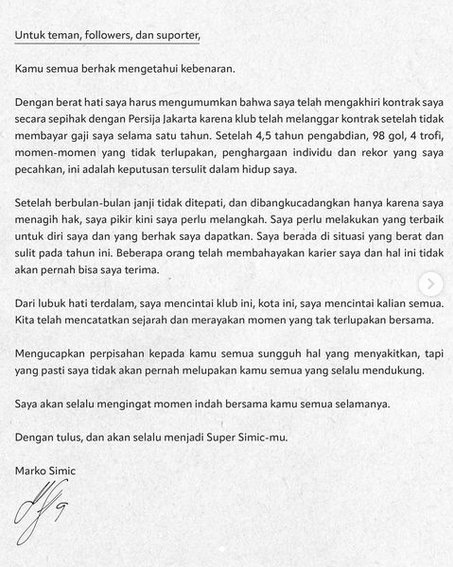 idextratime's tweet photo. BREAKING : Melalui akun instagramnya Marco Simic resmi mengumumkan jika ia menyudahi kontrak dengan Persija Jakarta.

Dalam pengumuman itu Simic juga mengungkapkan jika Persija menunggak gajinya hingga satu tahun. 😱 https://t.co/ANcrbYv9fD