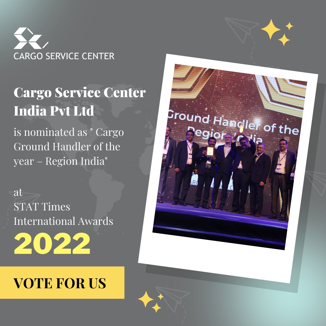 CSCIndia_PvtLtd's tweet image. #NewsAtCSC | We are excited to share with you that Cargo Service Center India Pvt. Ltd. is nominated as &quot; Cargo Ground Handler of the year – Region India&quot; in the STAT Times International Awards 2022.
The voting link:
tinyurl.com/VoteforUsCSC

#aircargo #logistics #supplychain