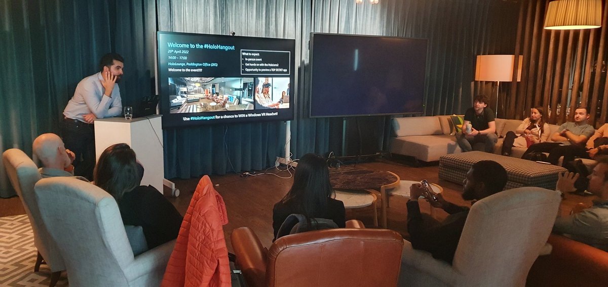 peterhisted's tweet photo. Wow - Microsoft HoloLounge, London. Hololens2 is the hot ticket for industry and HE and Dynamics 365 is the software that brings it to life! #holohangout https://t.co/erB5CrOnQ7