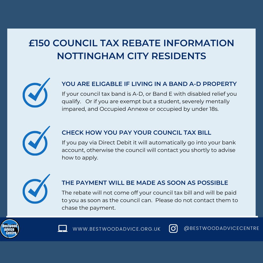 Information about the Council Tax Rebate for Nottingham City Council residents. For more info visit nottinghamcity.gov.uk/150