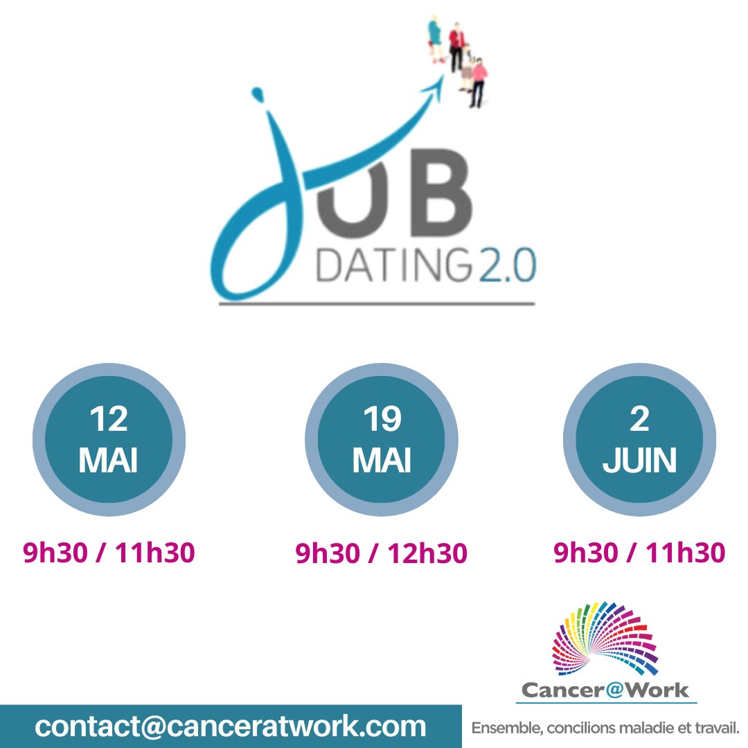 CanceratWork's tweet photo. Comment préparer son retour à l'emploi après une maladie grave ? Il reste des places pour participer à l'action #solidaire Job Dating en mai.
Déjà plus de 260 personnes accompagnées, pourquoi pas vous ? Pour participer : contact@canceratwork.com. #fightingcancer https://t.co/ek7ufOplo8