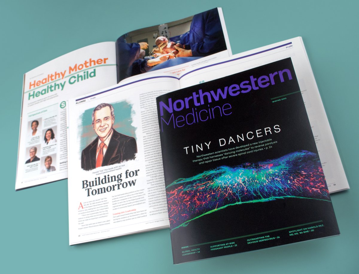 Northwestern Medicine magazine features a breakthrough therapy that could repair tissue after spinal cord injury. Also included: the global impact of NW programs, herpesvirus treatment discoveries, &amp; advancements in prenatal care benefitting mothers &amp; infants. #design