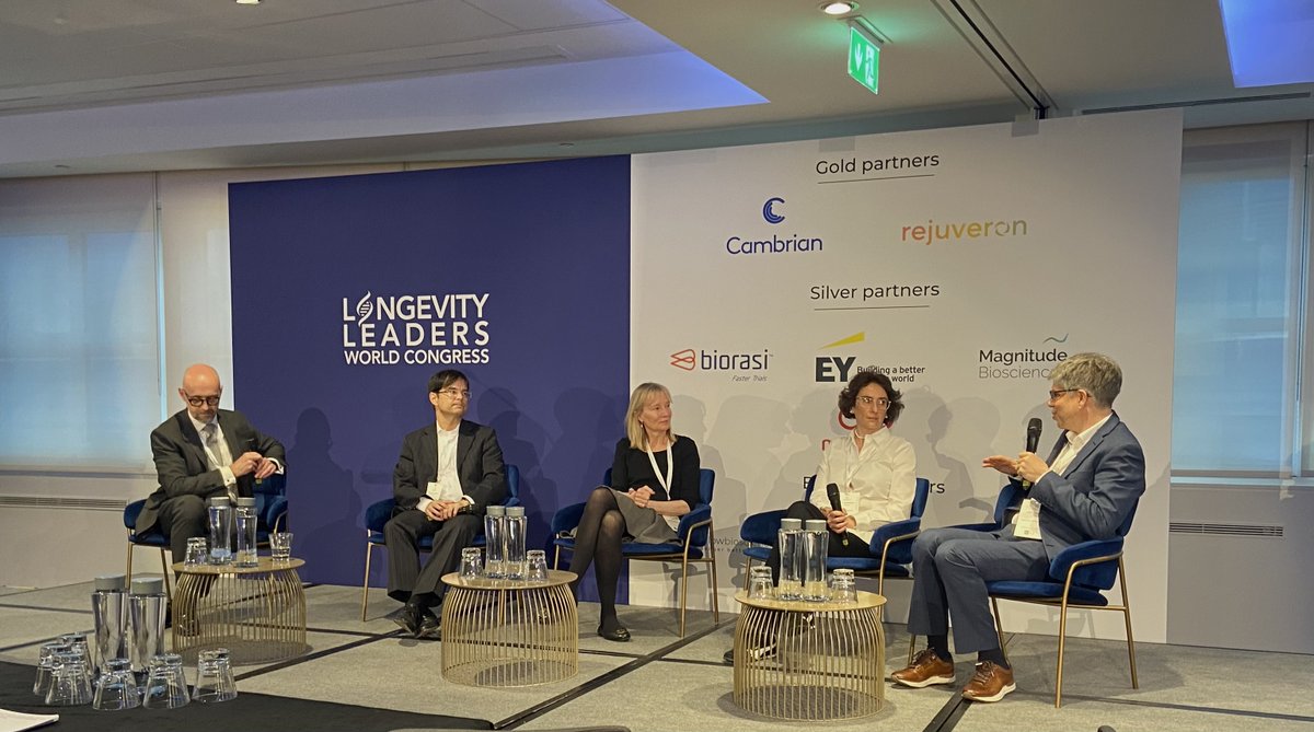 Panel discussion: De-risking ageing drug development with Patric Burgermeister, Joan Mannick, Tea Shavlakadze and David Weinkove. Moderated by Phil Newman #longevityleaders