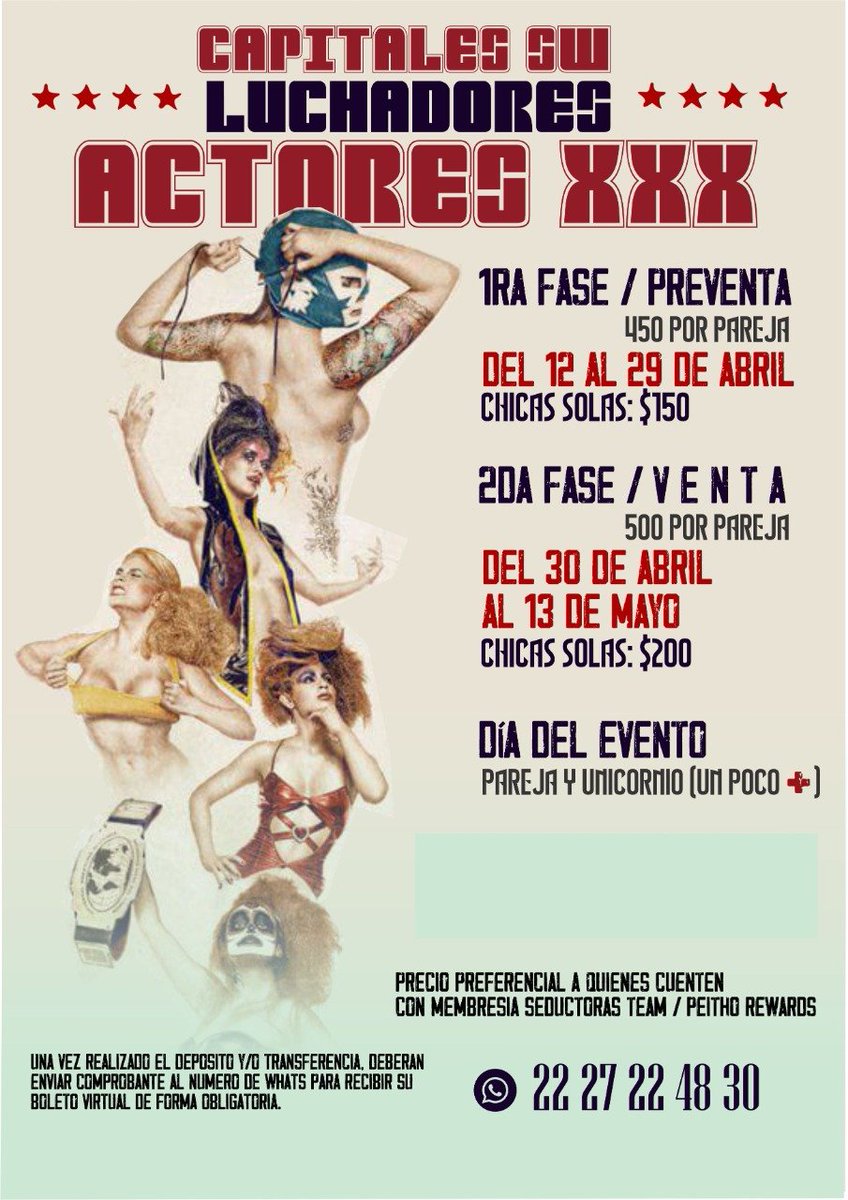 PoblanaFantasia's tweet photo. Para quienes tienen dudas... #LuchasSw está aún en fase de preventa hasta el 29 de Abril... Ojo si asistieron a #CircusSw tienen un precio preferencial pregunta cómo aplicarlo... Después del 29 Venta normal y en taquilla un poco más. Último evento Temático para #ParejasSwingers https://t.co/Z6VQ0cL2V2