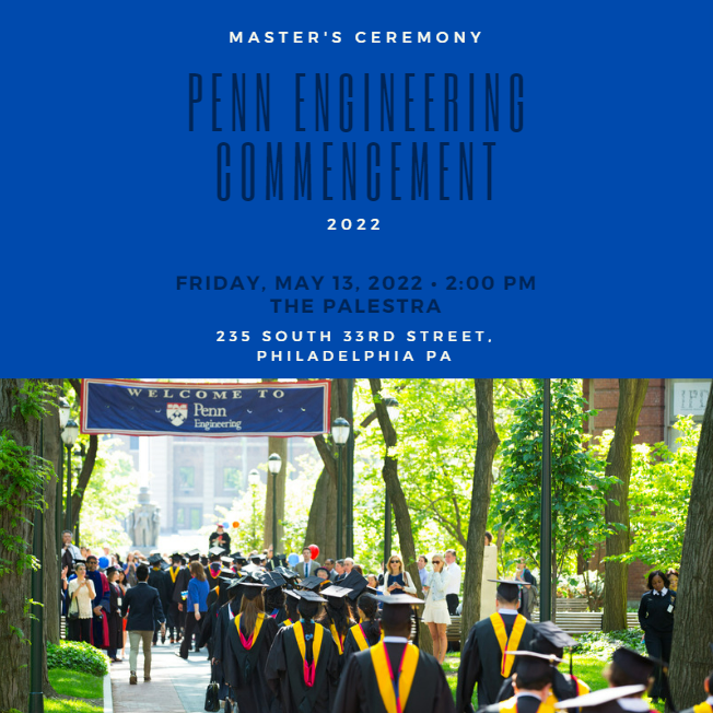 PennEngGrad's tweet photo. Graduation is almost here! 🎓
@PennEngineers @pennbioeng @MSEatPenn @UPennSinghNano @PennEngOnline 

Doctoral Ceremony - May 12th at Irvine Auditorium
Master's Ceremony - May 13th at The Palestra

#PennEngGrad #PennEngineeringProud https://t.co/FWjFUlfIWt