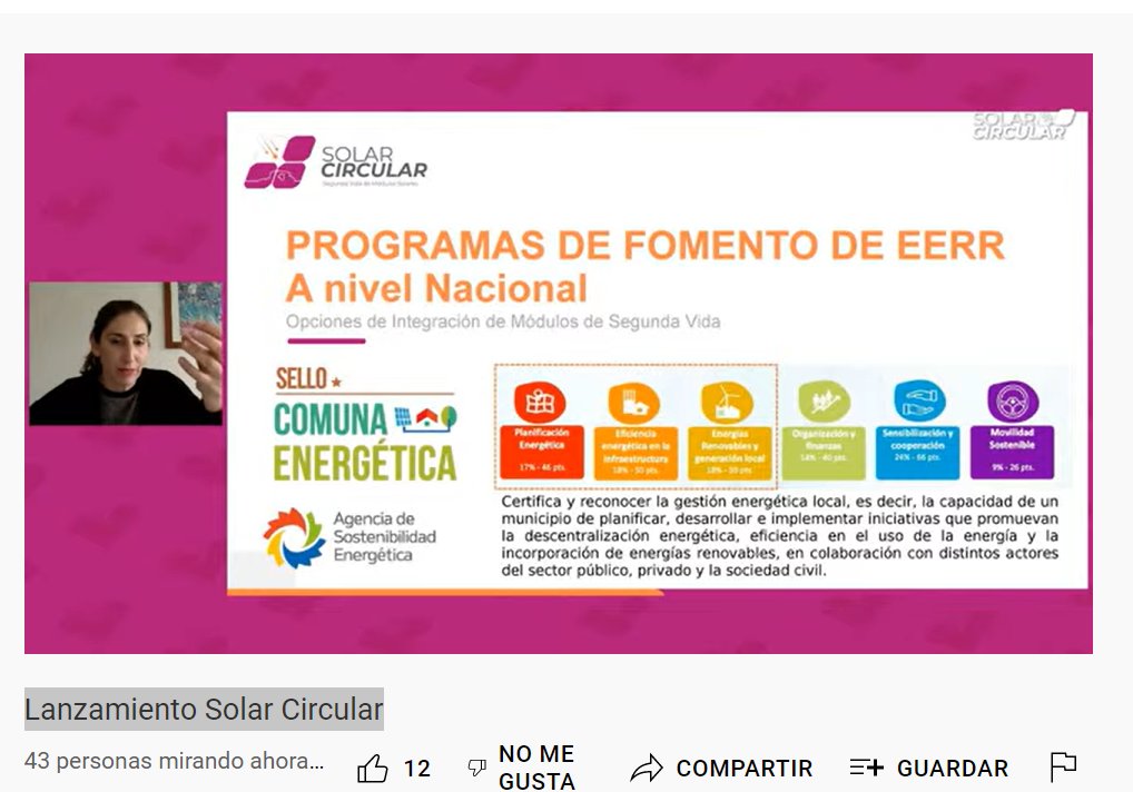 Natalia Reyes, jefa de Sustentabilidad de #CTeC en el Lanzamiento Bien Público Regional "Generación de estándares técnicos y económicos para habilitar la segunda vida de módulos fotovoltaicos" liderado por la @uantof
Sigue la transmisión en: youtube.com/watch?v=69VrRa…

#CTeC #ERNC