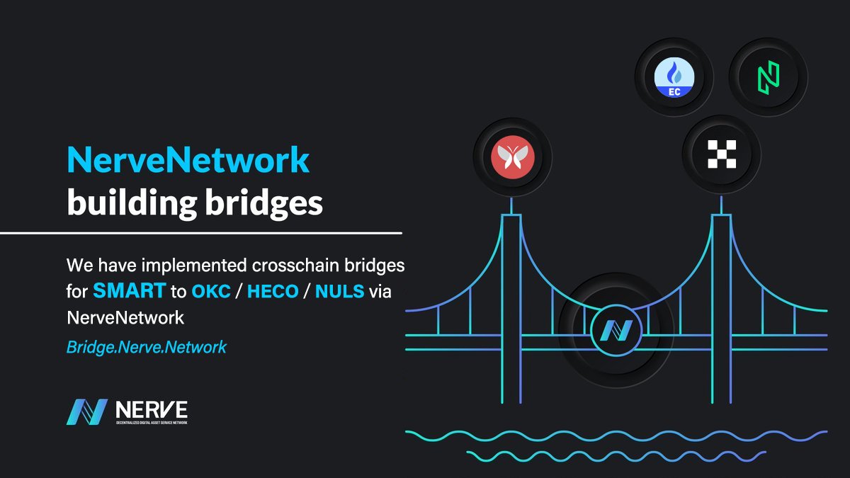 We are please to share that we have implemented #CrossChain bridges for $SMART to <a href="/OKCNetwork/">OKT Chain ⚛🕸</a> /<a href="/HECO_Chain/">HECO Chain</a> /<a href="/Nuls/">NULS AI</a> via NerveBridge👏👏

bridge.nerve.network 

#BuildingBridges #MultiChain #okchain #Heco #NULS