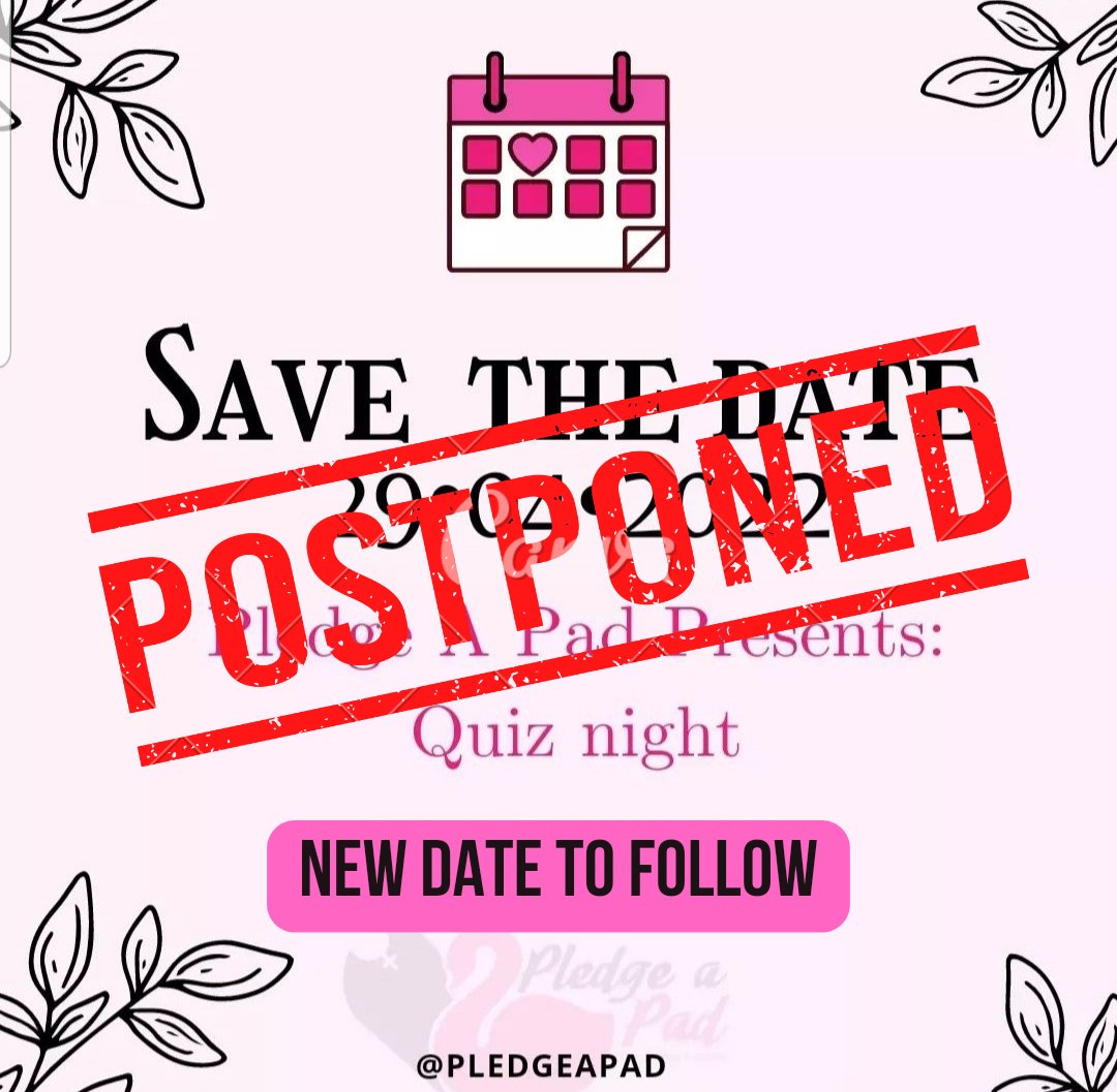 Please note that quiz night has been postponed &amp; a new date will be posted shortly 🤩🤩🤩
.
We can't wait to reveal all the fun details 🎉🎉🎉
.
Thank you for understanding 
- Pledge A Pad EC 💕