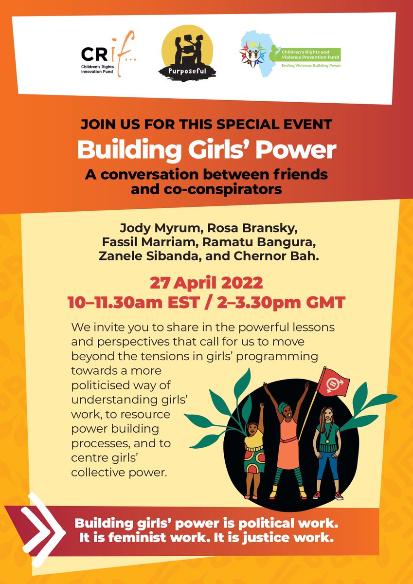 Purposeful_org's tweet photo. Girls work is fraught with binary understandings of gender, age, agency. But building lives of safety, dignity, freedom are only possible through rooted, political approaches. Join the convo! #BuildingGirlsPower #GirlsWorkIsPoliticalWork 

https://t.co/VoRnM5foNf https://t.co/LHDuWQGKcN