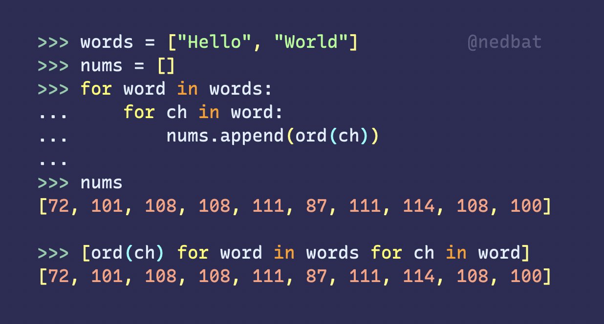 Ned batchelder on twitter when writing a two loop python list