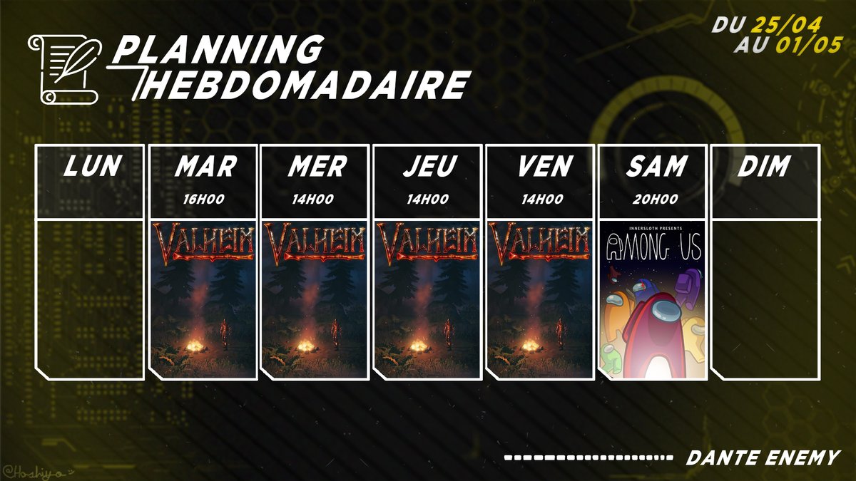 dante_enemy's tweet photo. Les nouvelles dates pour la semaine.

#twitch #gaming #gamer #twitchstreamer #streamer #ps #youtube #xbox #fortnite #twitchaffiliate #playstation #twitchtv #videogames #pc #game #stream #games #callofduty #streaming #memes #gamergirl #pcgaming #XboxOne https://t.co/P4FNzUHDe3