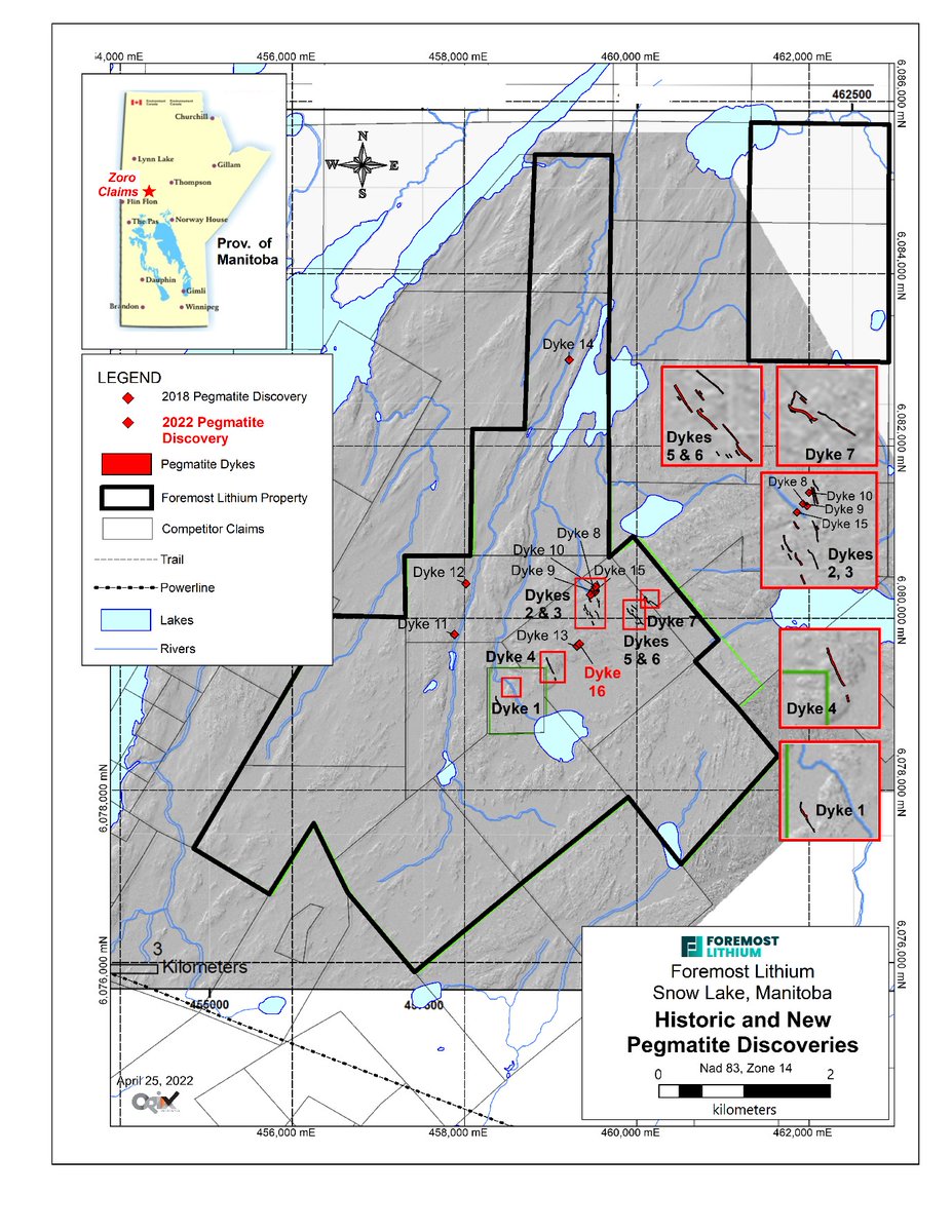 New pegmatite dyke discovery @ForemostLithium Zoro Lithium's Snow Lake property &amp; extension of Dyke 8 means more #lithium on initial drill program and await lab results. 📈 $FAT.C $FRRSF $F0R0
#elecricvehicles #EVs #batterymetals #criticalminerals
foremostlithium.com/news/2022/257-…