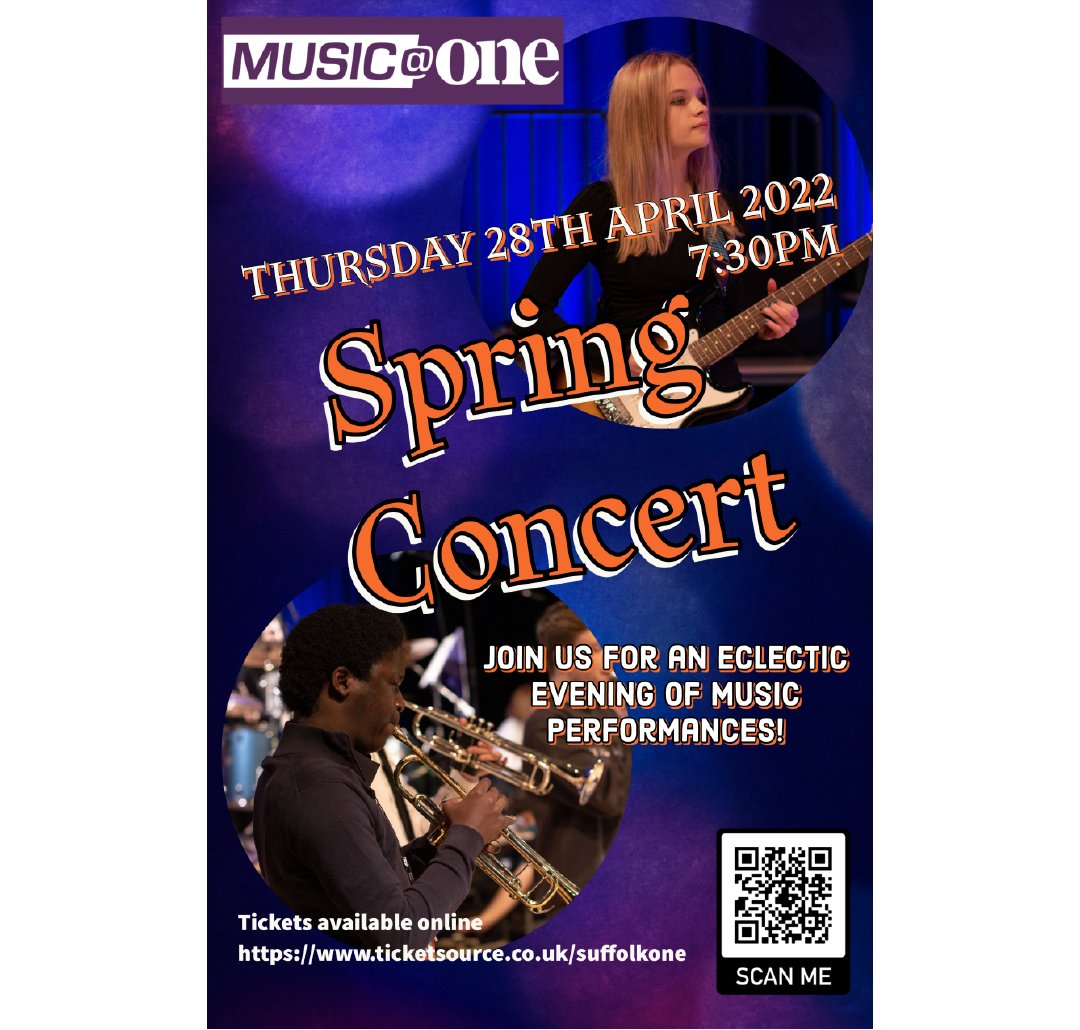 Our Spring Concert will be on Thursday 28th April at 7:30pm 🎤🎼 You can buy tickets here: ticketsource.co.uk/suffolkone