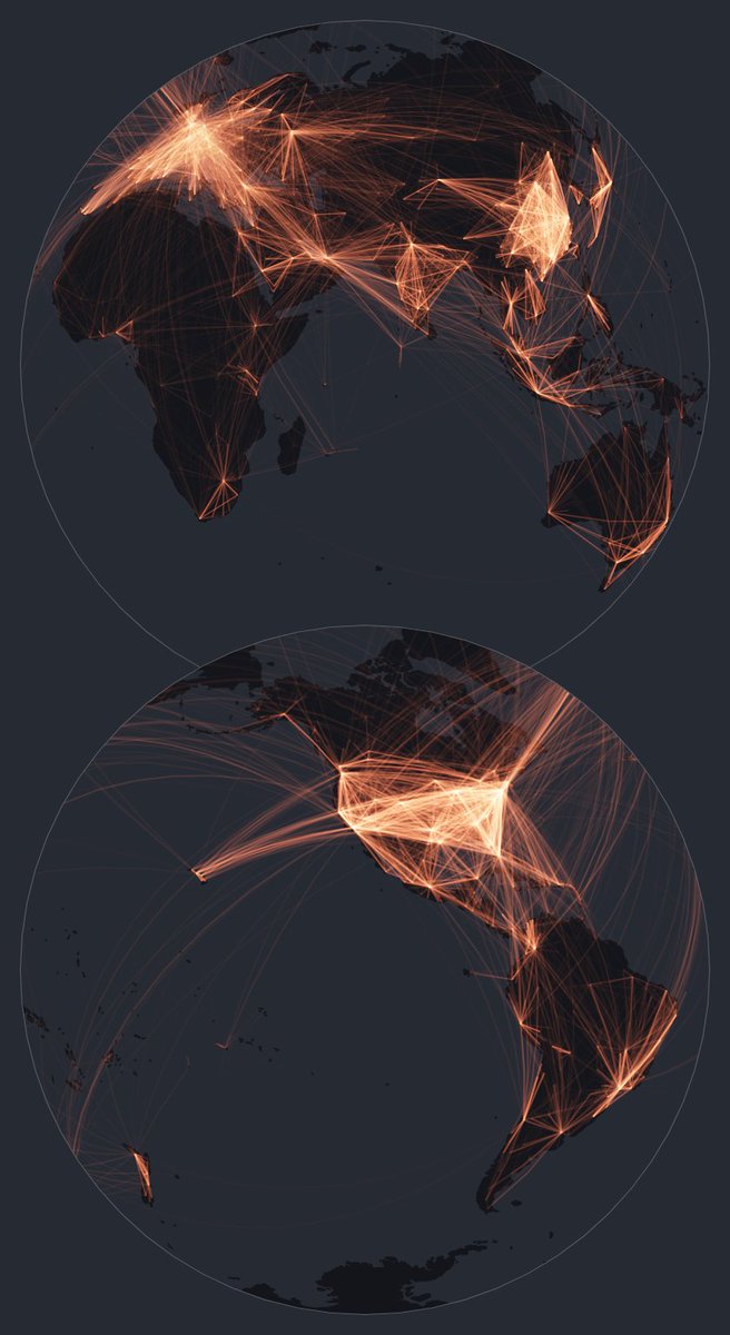 a small detail for the map nerds among my followers from my recent story on air traffic – our mobile version used stacked azimuthal equal area maps to show the world in 2 hemispheres: