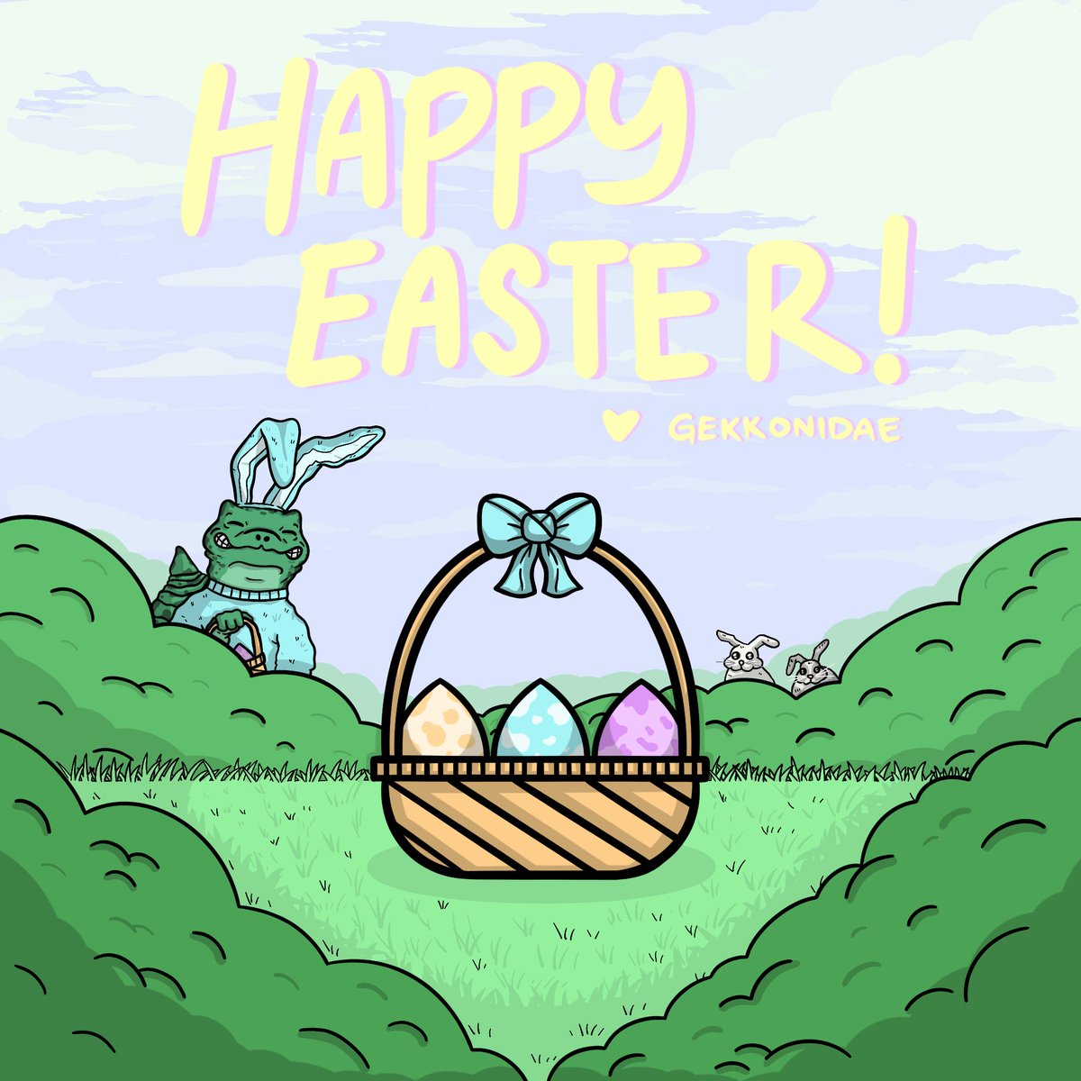 OneArtCause's tweet photo. A lil’ look on the before and after of the Easter pub over at @GekkonidaeNFT. Really love this piece https://t.co/gDm6WdBGoW