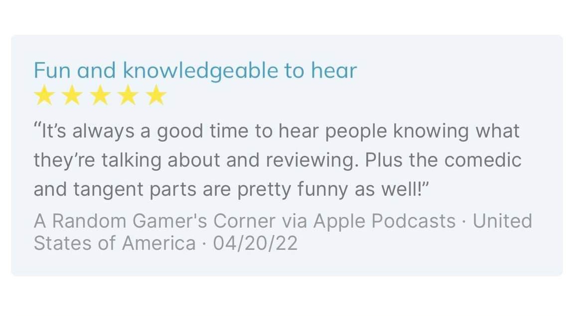 Thanks so much for the nice review <a href="/ARandomGamersCo/">ARandomGamersPodcast</a> 🤗🥰
#gamers #gamingpodcast #applepodcasts