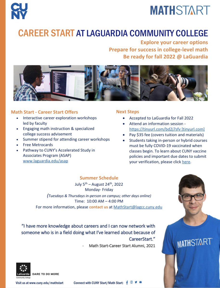 We are recruiting for Summer 2022. If you need to gain proficiency in math contact us at MathStart@lagcc.cuny.edu.