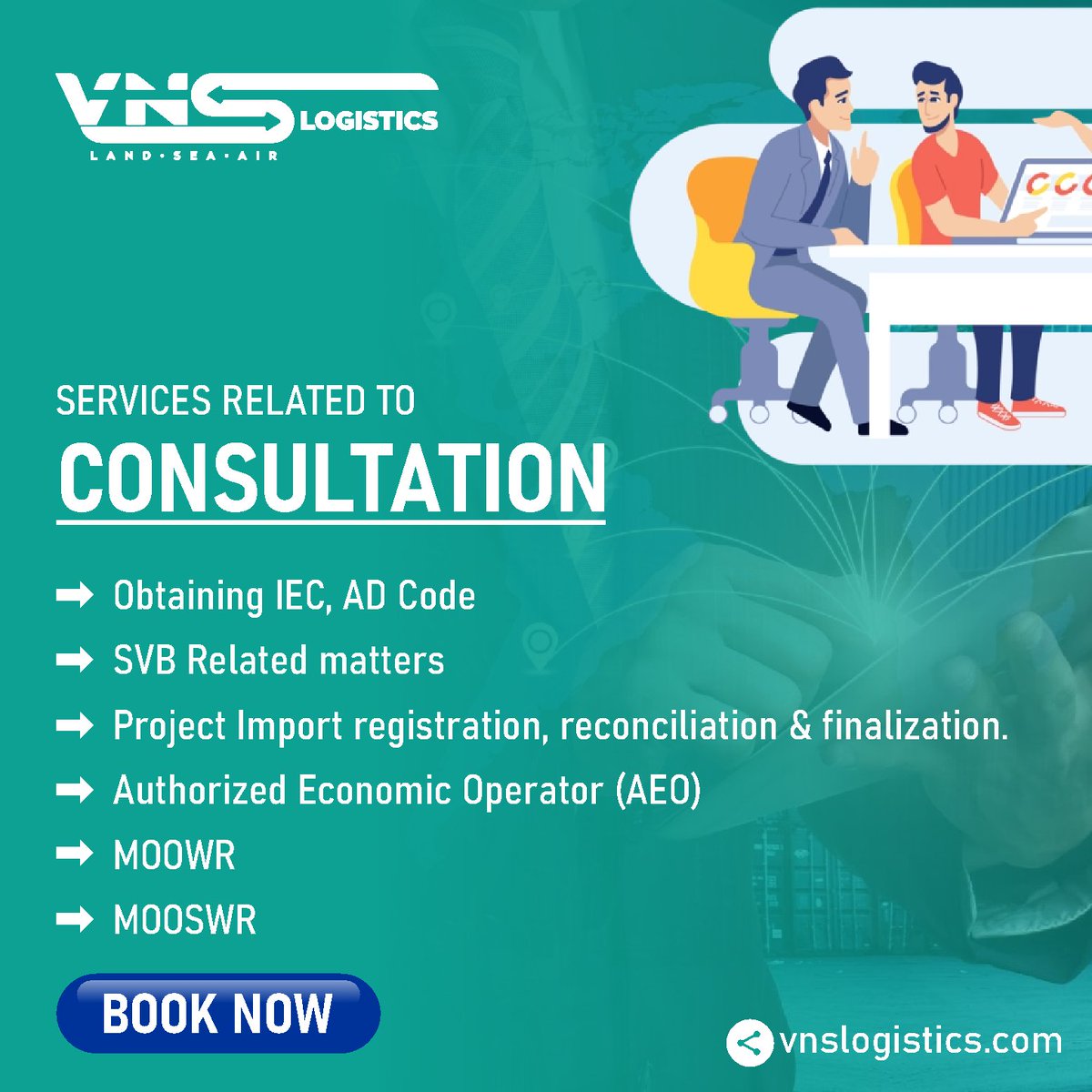 VnsLogistics's tweet image. Consult with us today and unfold the benefits of associating with us in deciding your export import journey.
#consultation #iec #adcode #moowr #mooswr #svb #aeo #projectimport #logistics #solutions #consultancy #vnslogistics