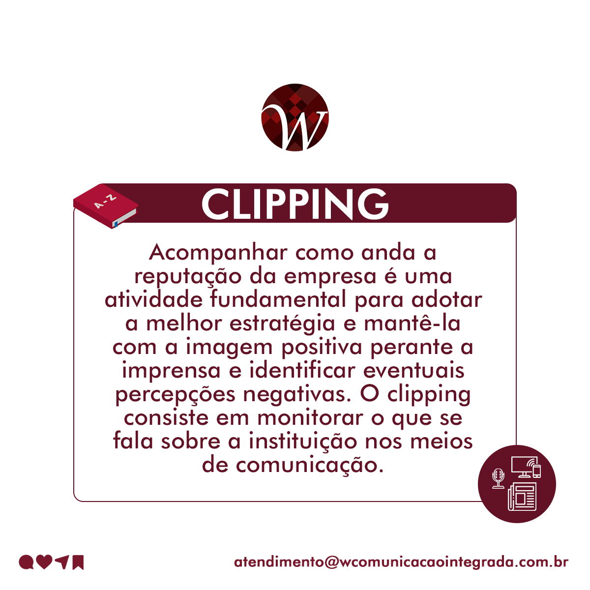 wcomunicacao's tweet photo. Existe uma série de termos muito usados no dia a dia da assessoria de imprensa e que de vez em sempre nos deparamos com alguns deles. Release, Mailing, Clipping e Media Training são um excelente exemplo disso. Mas você sabe o que cada um deles significa? 
#clipping #assessoria https://t.co/APJJ0MMhhX