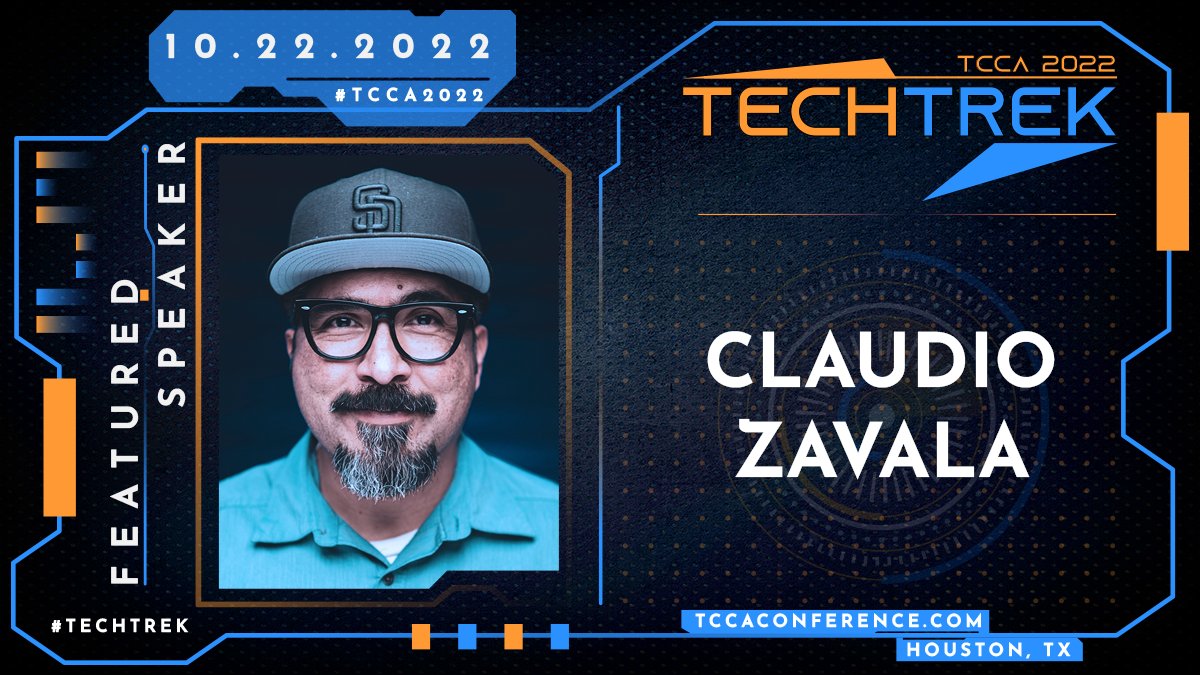 TCCAConf's tweet photo. We are pleased to announce that Mr. Claudio Zavala (@ClaudioZavalaJr) is one of our featured presenters at #TCCA2022. Join us Saturday, Oct. 22nd to meet Mr. Zavala during his sessions.  #techtrek #tcca @AldineDLS https://t.co/lBxt3JWHlF