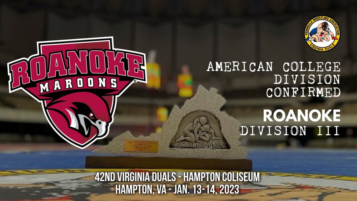 virginiaduals's tweet photo. We'd like to welcome back for a second trip to the Virginia Duals American College Division, the second-year program at Roanoke College! @NokeWrestling #D3wrestle #VADuals23 

https://t.co/tORTvRBtNJ https://t.co/hYhtKnZqr5