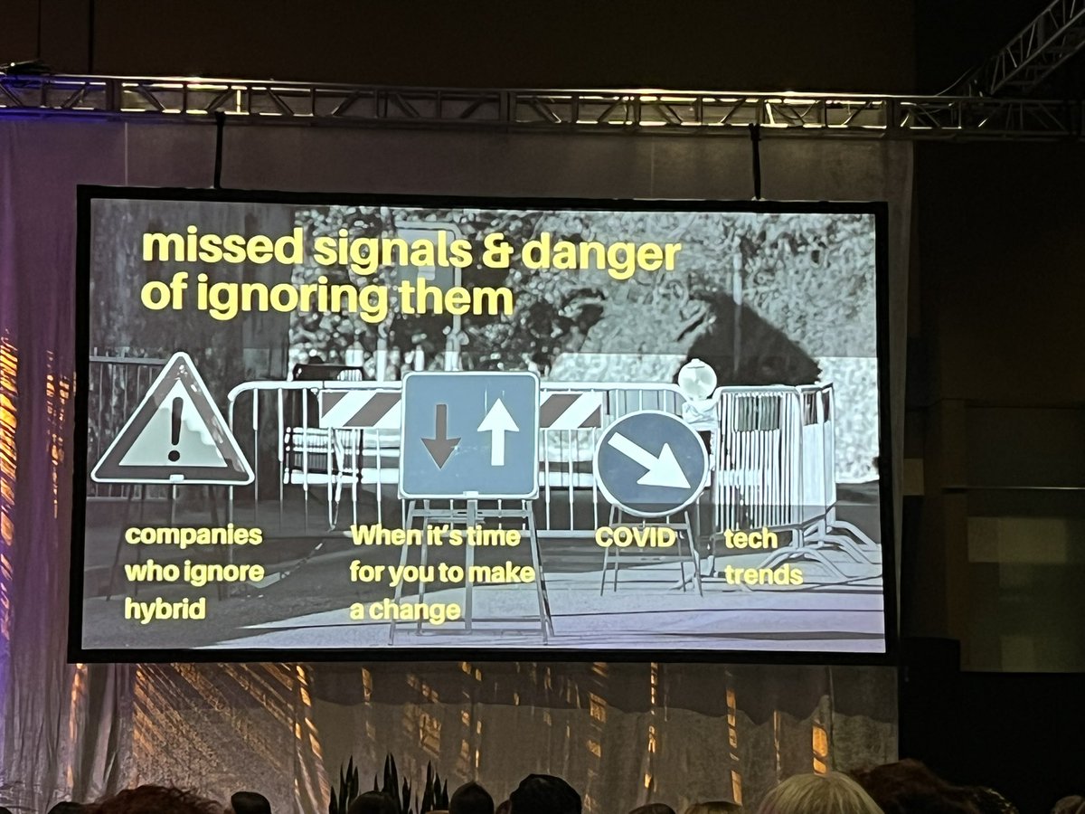 AO_Kennedy's tweet photo. 😳 Getting some real talk from @martikonstant. Beware of missing the signals of change … or risk falling down a manhole.  #LeadingForward #CXSummit2022 @CentralEx #TalentKC https://t.co/pe6vzgP3wd