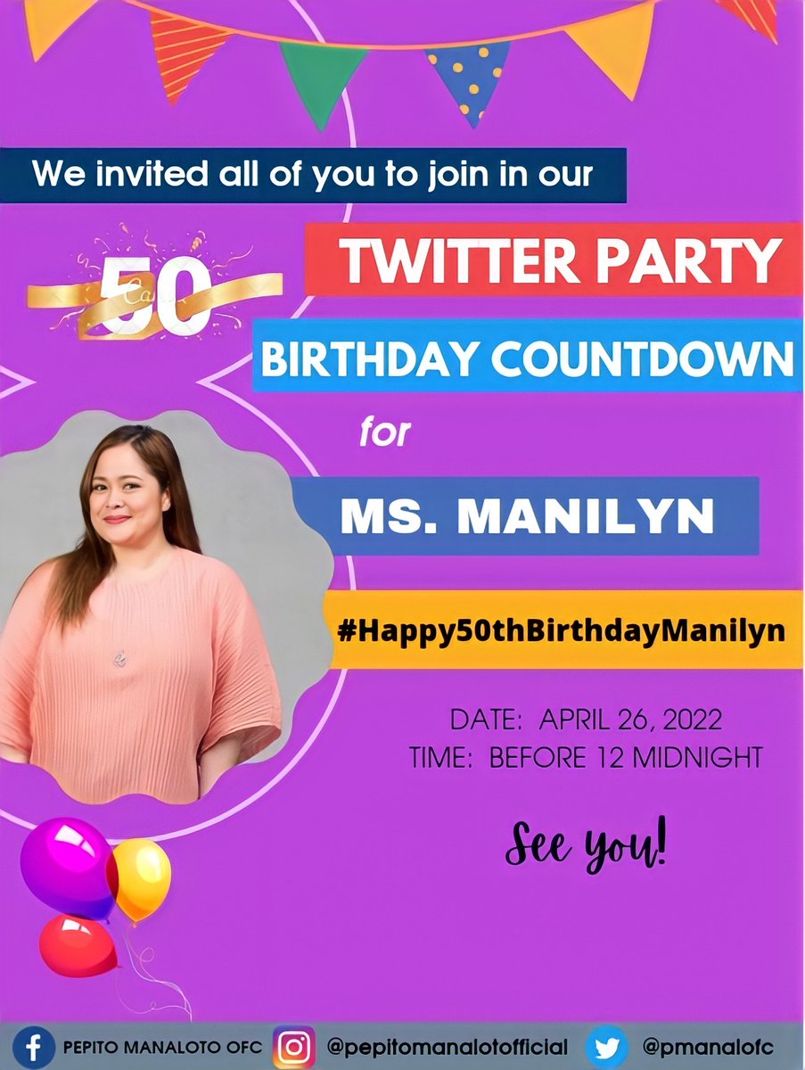 pmanalotofc's tweet photo. Ipa-trend na natin 'to mga ka-Pepito at ka-Manilynians

#Happy50thBirthdayManilyn
#PepitoManalotoWorldwide https://t.co/xObGYbp00z