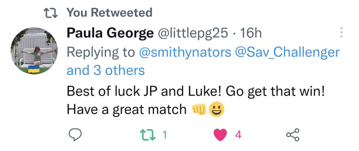smithynators's tweet photo. Best of luck for your match today @jpatsmith & @LukeSaville18! Let's go #TeamJuke! ๐๐
@Sav_Challenger #SavChallenger https://t.co/icpyYuGvEt
