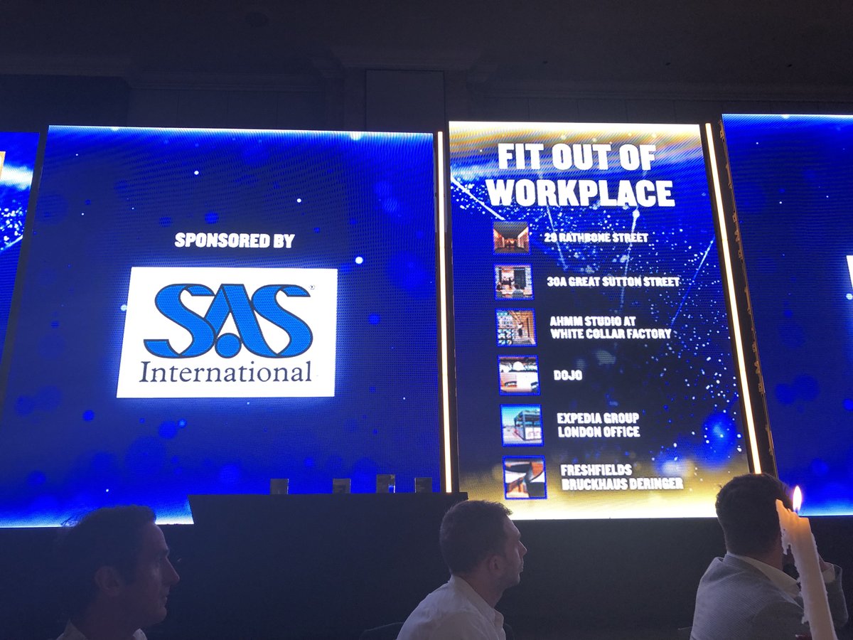 Up next, the Fit Out of Workplace award. Thanks to @sasintgroup for sponsoring #BCOawards