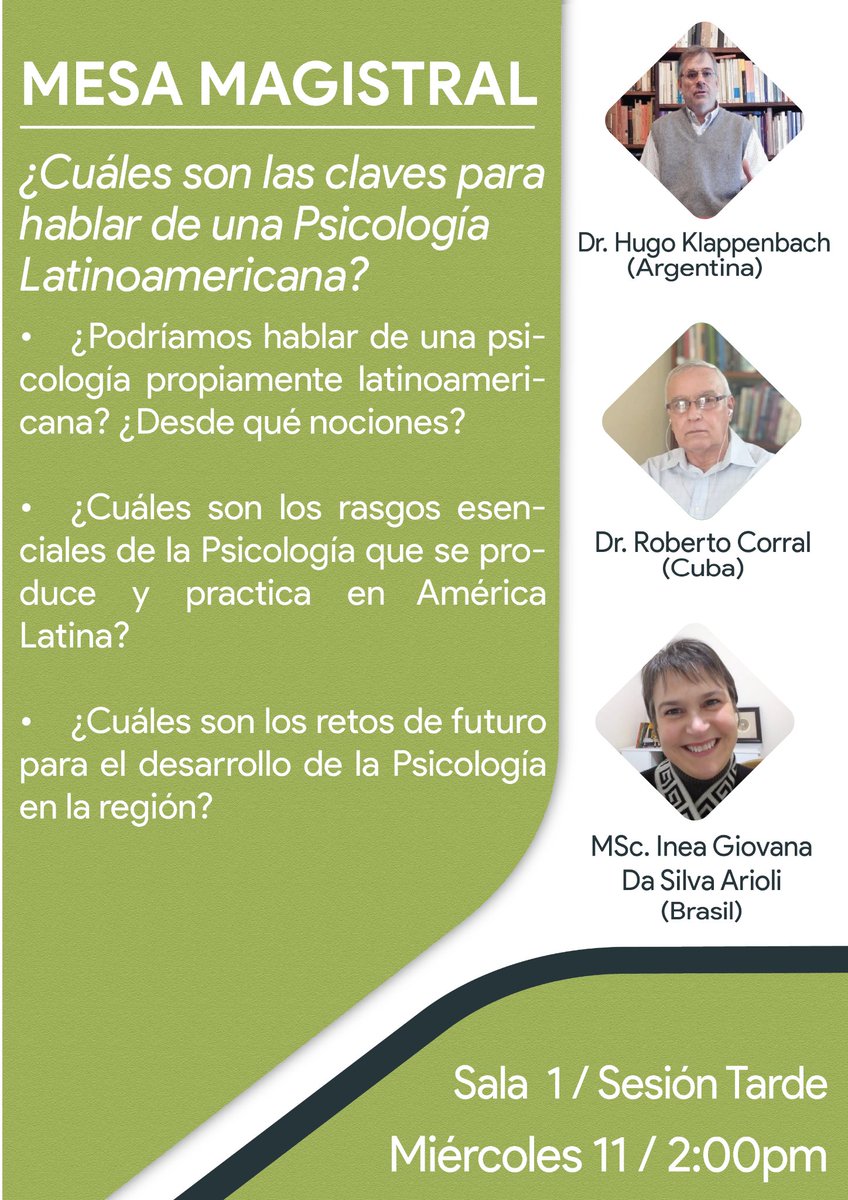 psiencuentro_cu's tweet photo. ¿Deseas conocer acerca de la Psicología Latinoamericana?

No te pierdas estas dos excelentes Mesas Magistrales:
👉¿Cuáles son las claves para hablar de una Psicología Latinoamericana?
👉 La Psicología en las Américas. ¿Qué más podemos hacer?

Inscríbete ya https://t.co/ixzvVrYRqN https://t.co/zvf3X8HBlu