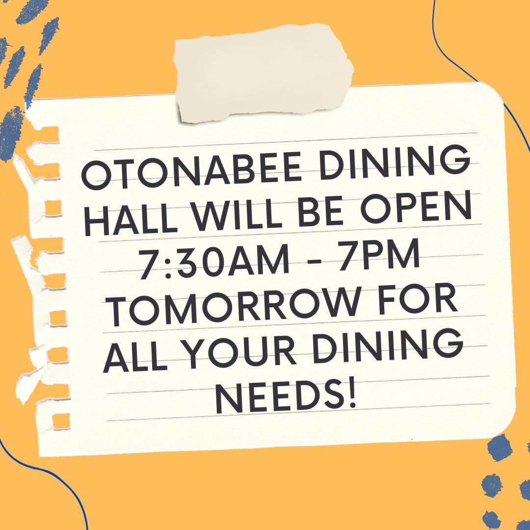 Otonabee Dining Hall hours have been extended for April 27th to accommodate final exams and keep you fuelled for the big move-out! 💪