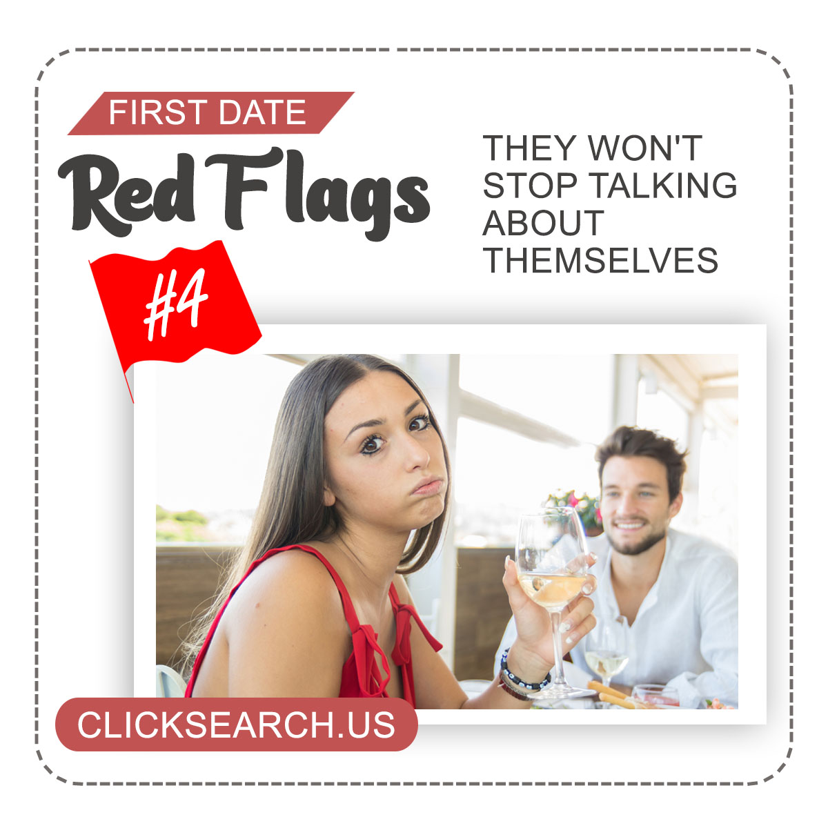 Make sure you know these first date red flags! Dating does not have to be complicated. Thanks to clicksearch.us/?utm_source=Cl…, you can learn more about your dates in just a few minutes; just search their name or phone number. 

#FirstDates #redflags #relationship #dating
