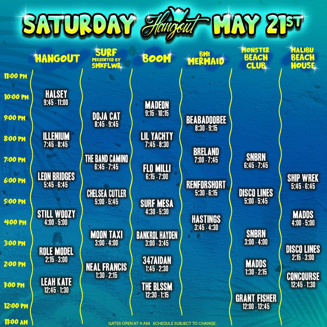 Hangoutfest's tweet photo. THEE SCHEDULE IS HERE 🔥 Make your last minute plans, there’s still time to join us on the beach 😎 https://t.co/VYNouisjzH