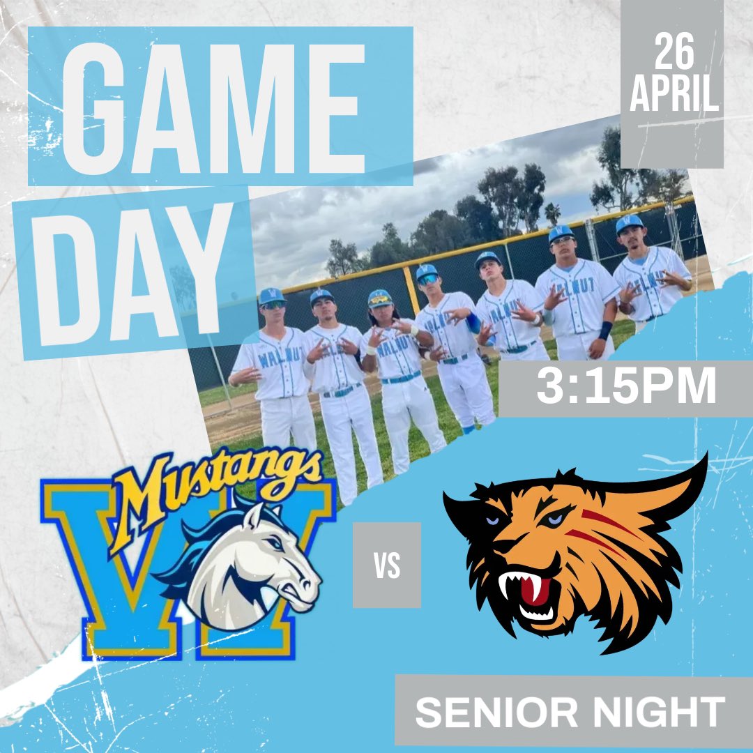 🗣⚾️GAME DAY⚾️🗣
🗓 Tuesday April 26th
⏰ 3:15PM

VARSITY:
🆚 Wilson
📍Home @walnut_mustangs
🎥 Varsity: gc.com/teammanager/te…

JV:
🆚 Wilson
📍 Wilson HS

Freshman:
🆚 Diamond Bar
📍 Diamond Bar Pony fields