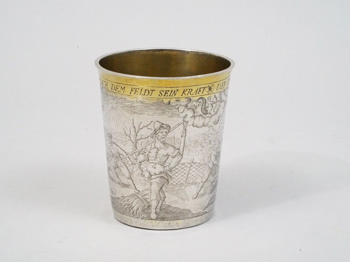 HelgaMatzke's tweet photo. BAMBERG MONTHLY CUP AFTER GRAPHIC TEMPLATES BY JOST AMMAN AND MATTHIAS MERIAN THE ELDER, 

Bamberg around 1650
Maker's mark: "HP" ligated in the round

#antiquesilver #artoftheday #silber #römer #beaker #bamberg #winedrinking #drinkingvessels #cup #silvercup #silver #art https://t.co/qPz6vN5qpm