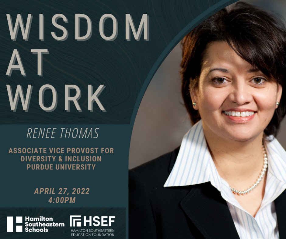 HSESchools's tweet photo. We're back with an all-new #wisdomatwork. Make sure to join us on the #HSESchools Facebook page for this live conversation tomorrow, Apr. 27 at 4 p.m. featuring
@LifeAtPurdue Associate Vice Provost for Diversity and Inclusion Renee Thomas. https://t.co/m7cMrJ5OPI