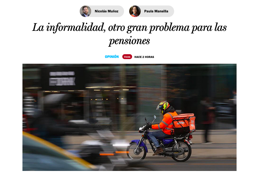 “Sabemos que es necesario reformar el sistema(...)Pero para mejorar las pensiones se debe abordar ineludiblemente esta situación estructural del mercado laboral de alta informalidad”, dicen <a href="/nmunozpa/">Nicolas Muñoz Pavez</a> y <a href="/paulamansilla/">Paula Mansilla</a> en <a href="/latercera/">La Tercera</a> a raíz de <a href="/escuchasafondo/">TeEscuchamosAFondo.cl</a> bit.ly/3KiVpTy