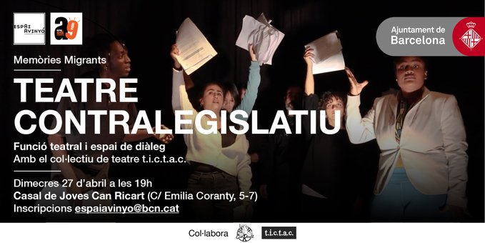 2⃣ #MEMÒRIES | Del viatge espiritual anem cap a l’art escènic amb un procés d’experimentació teatral i comunitari 'Teatre contralegislatiu', en el marc del cicle #MemòriesMigrants, de la mà de @tictacbcn.

ℹ️ +info: ow.ly/s0BW50IGcWh