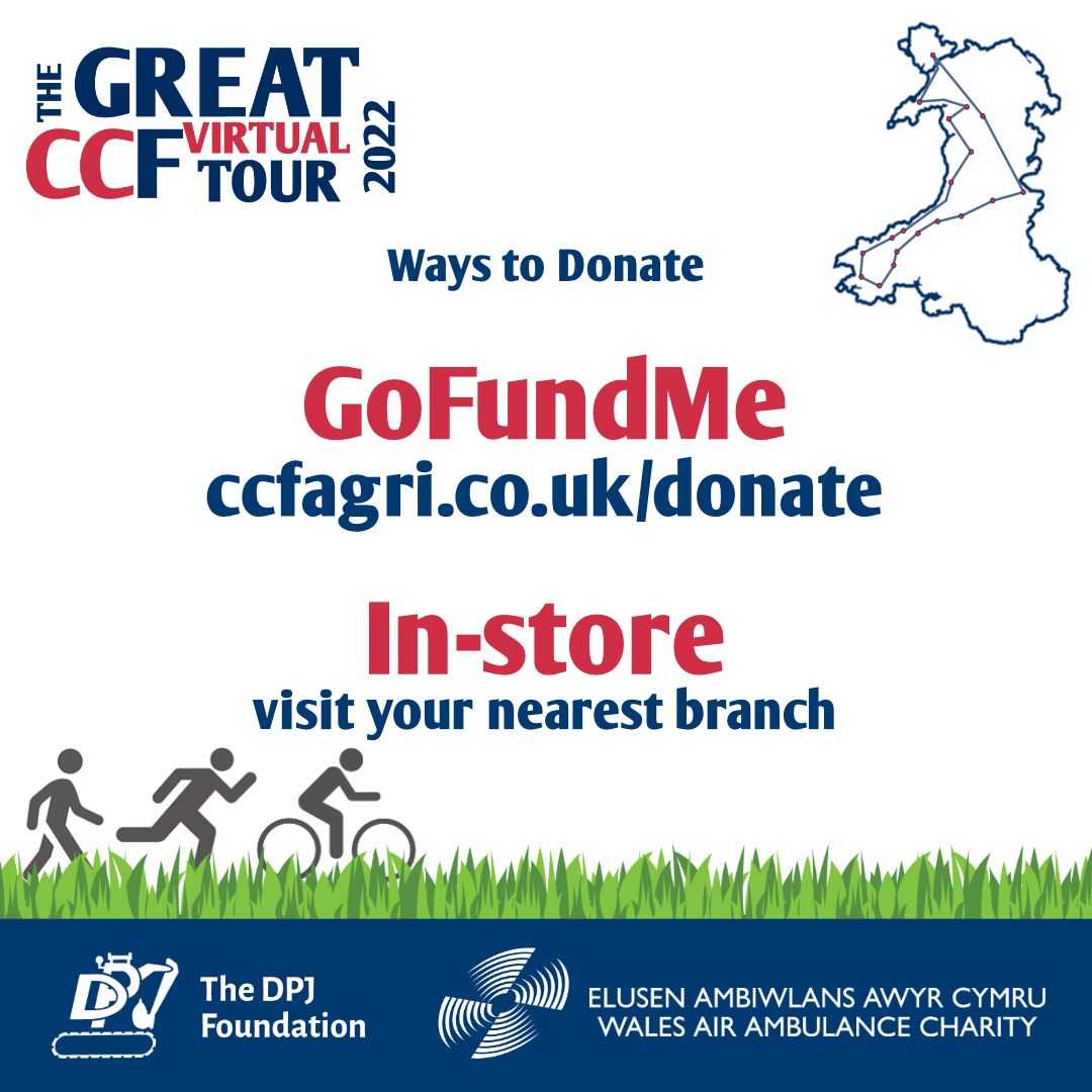 <a href="/ccf_agri/">CCF Farm & Country - Gwlad a Fferm</a> team challenging themselves to virtually tour around the 19 CCF branches across Wales, totalling 435 miles.
We really appreciate CCF for choosing us to support along with the fantastic service of the <a href="/air_ambulance/">Wales Air Ambulance Charity</a>!
Good luck!!

#ShareTheLoad