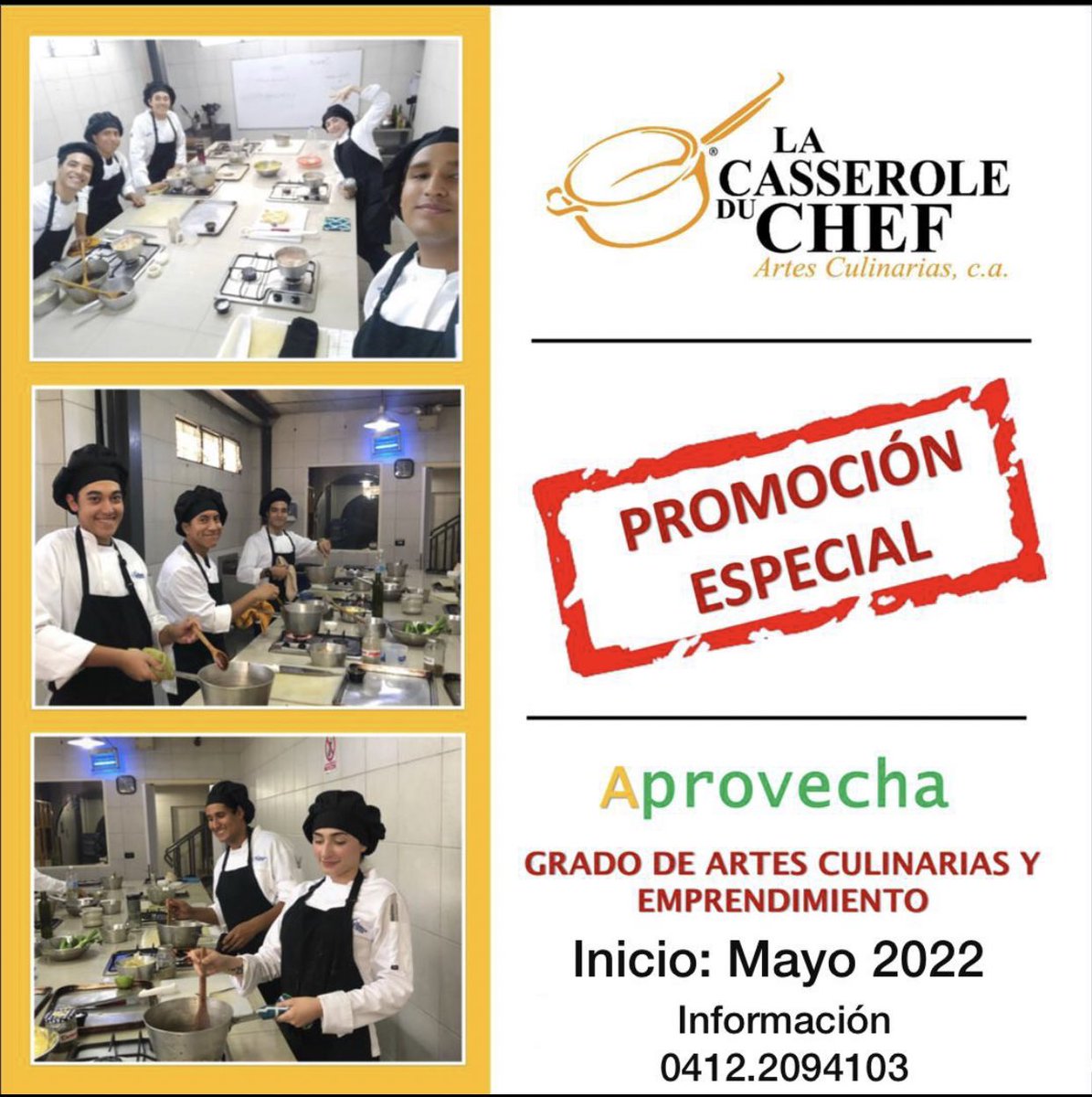 Inscripciones abiertas para el Grado de Artes Culinarias y Emprendimiento Inicio en Mayo 2022.

Comunícate al 0412.2094103

#26Abr 
#cursoparachef
#cocinaprofesional
#cursodecocina
#caracas