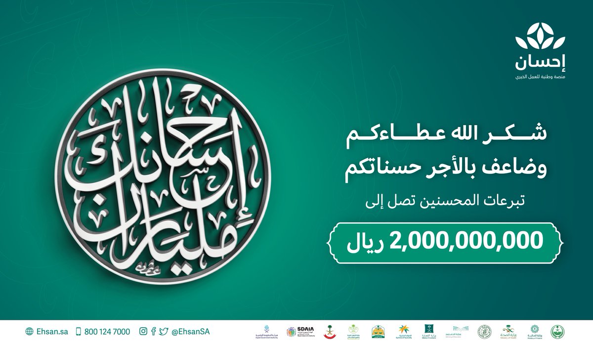 تبرعات #منصة_إحسان" تتجاوز 2 مليار ريال.
spa.gov.sa/2349205
#واس_عام