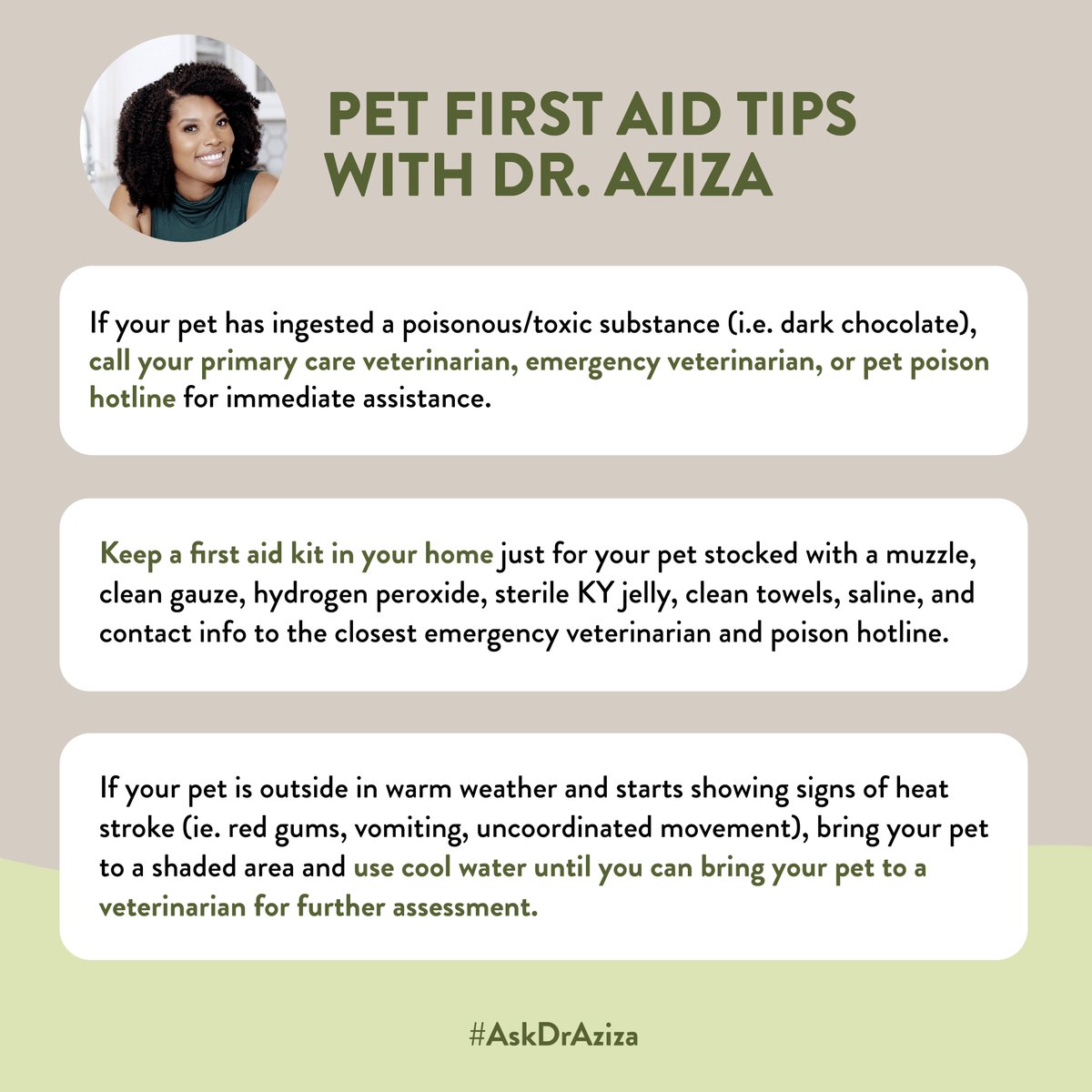 We’re rounding out the end of #PetFirstAidAwarenessMonth with a few first aid tips from Dr. Aziza Glass! ⚕ We hope these tips help you feel ready to tackle any pet emergency that may come your way year-round.

Read more helpful tips here: freshpet.com/blog/pet-first…. #AskDrAziza