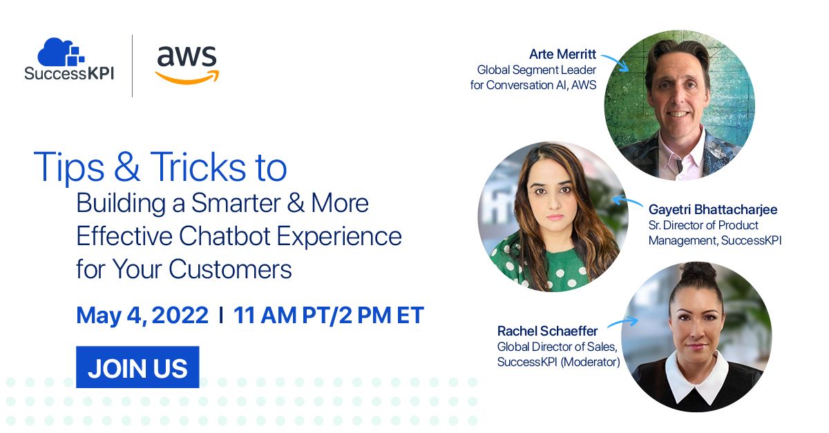 May 4: Join us with <a href="/awscloud/">Amazon Web Services</a> for a live conversation with #AWS conversational AI expert <a href="/artemerritt/">Arte Merritt</a> and SuccessKPI's <a href="/RachelSchaeffer/">Rachel A. Schaeffer</a> for actionable tips on building a more effective #chatbot experience for your customers

Register now 👉  hubs.li/Q018WY9L0