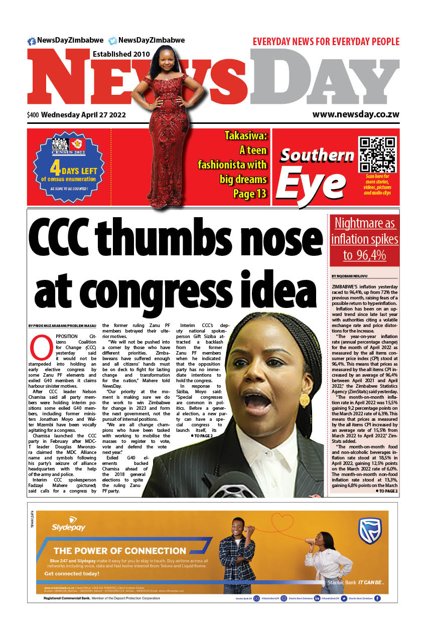 NewsDay Zimbabwe on Twitter: "🔴Just published front page of the #