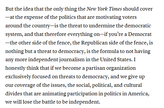 froomkin's tweet photo. Wow. This, from Joe Kahn, the next editor of the NYT, is the smarmiest most deceitful and clueless straw-man depiction of what critics are asking for I've ever seen. Ever. NOBODY has said anything remotely like that. For shame. This is fake news. https://t.co/slrwl3j5tN https://t.co/0faubD8KHK