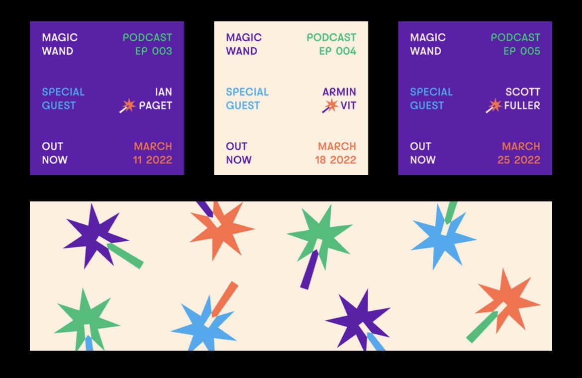 magicwandpod's tweet photo. Mini case study now up on my site showing some of the identity for this podcast!  https://t.co/OXi8agyMEi https://t.co/f3lIzTlF2l