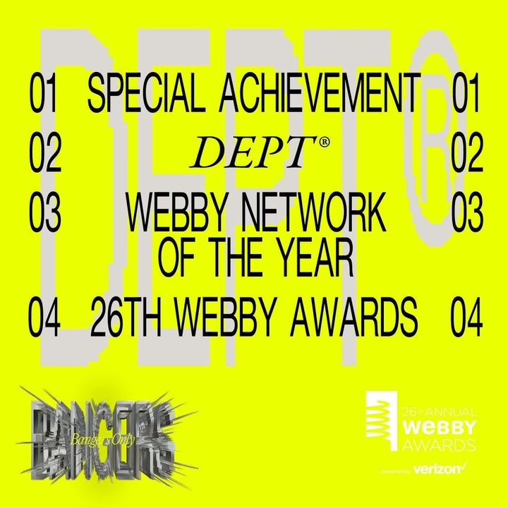TheWebbyAwards's tweet photo. The 2022 Network of the Year — which includes the most Webby and People's Voice wins, as well as Webby Nominations and Honorees — goes to @DeptAgency with work spanning diverse industries and brands all over the globe: https://t.co/mMZ2EEA4fT https://t.co/2HrgUtoxm6