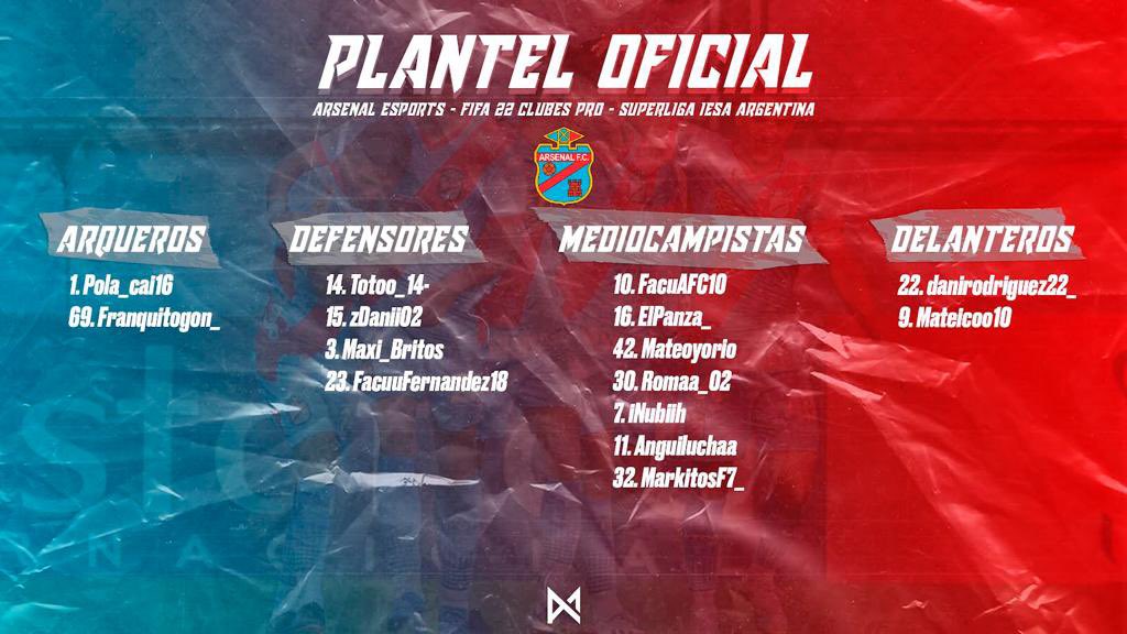 ArsenalfceSport's tweet photo. #FIFA22 | Clubes pro 🎮⚽️

Esta noche #ArrancaIESA y les presentamos el plantel oficial que nos va a estar representando en la máxima categoría de @IESAFIFAar 

#ElArseVirtual🎮🇨🇩 https://t.co/qCyebbGP2q